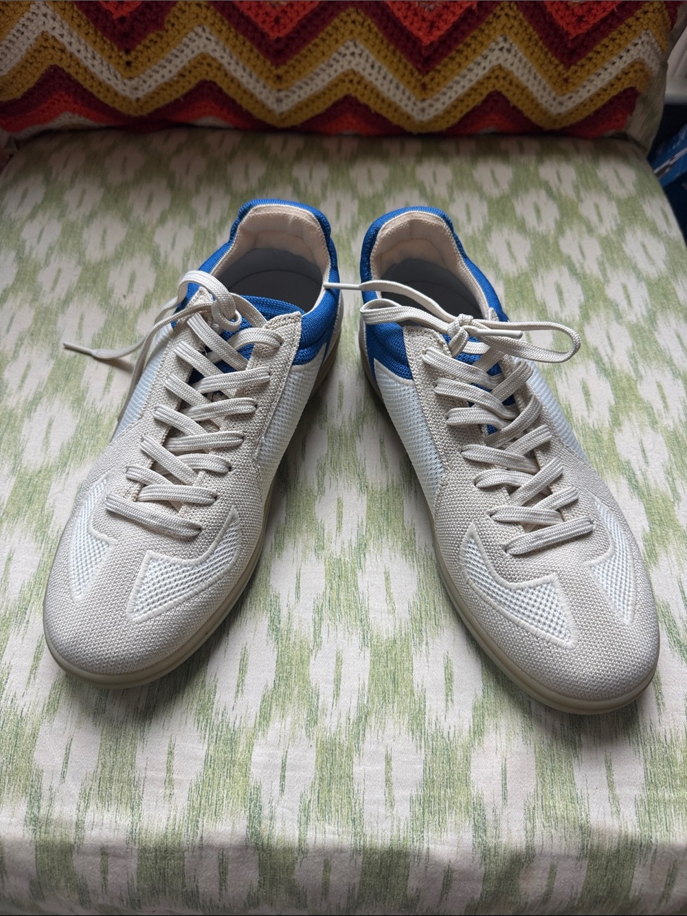 Rothy’s Men's Casual Knit Sneakers in Off-White with Blue Accent
